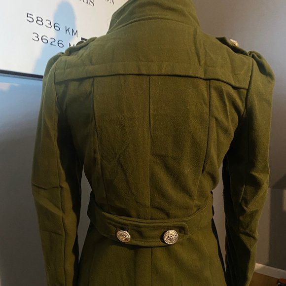 Women's Olive Wool Coat - Picture 4 of 8